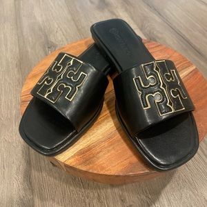 Black and Gold Tory Burch Slides